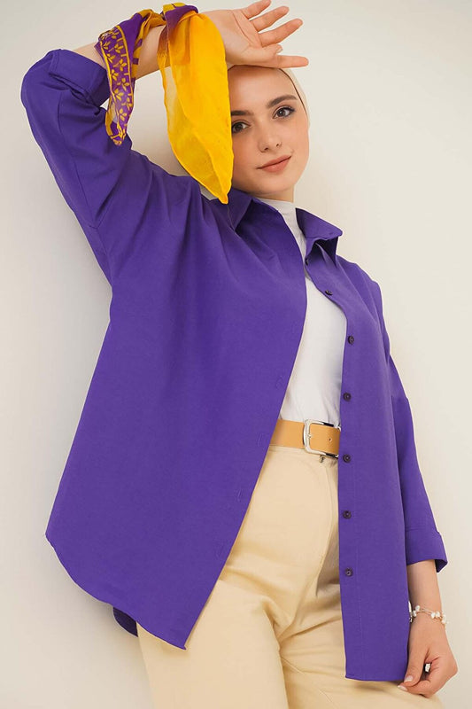 103901 Oversize Basic Hijab Shirt - Purple