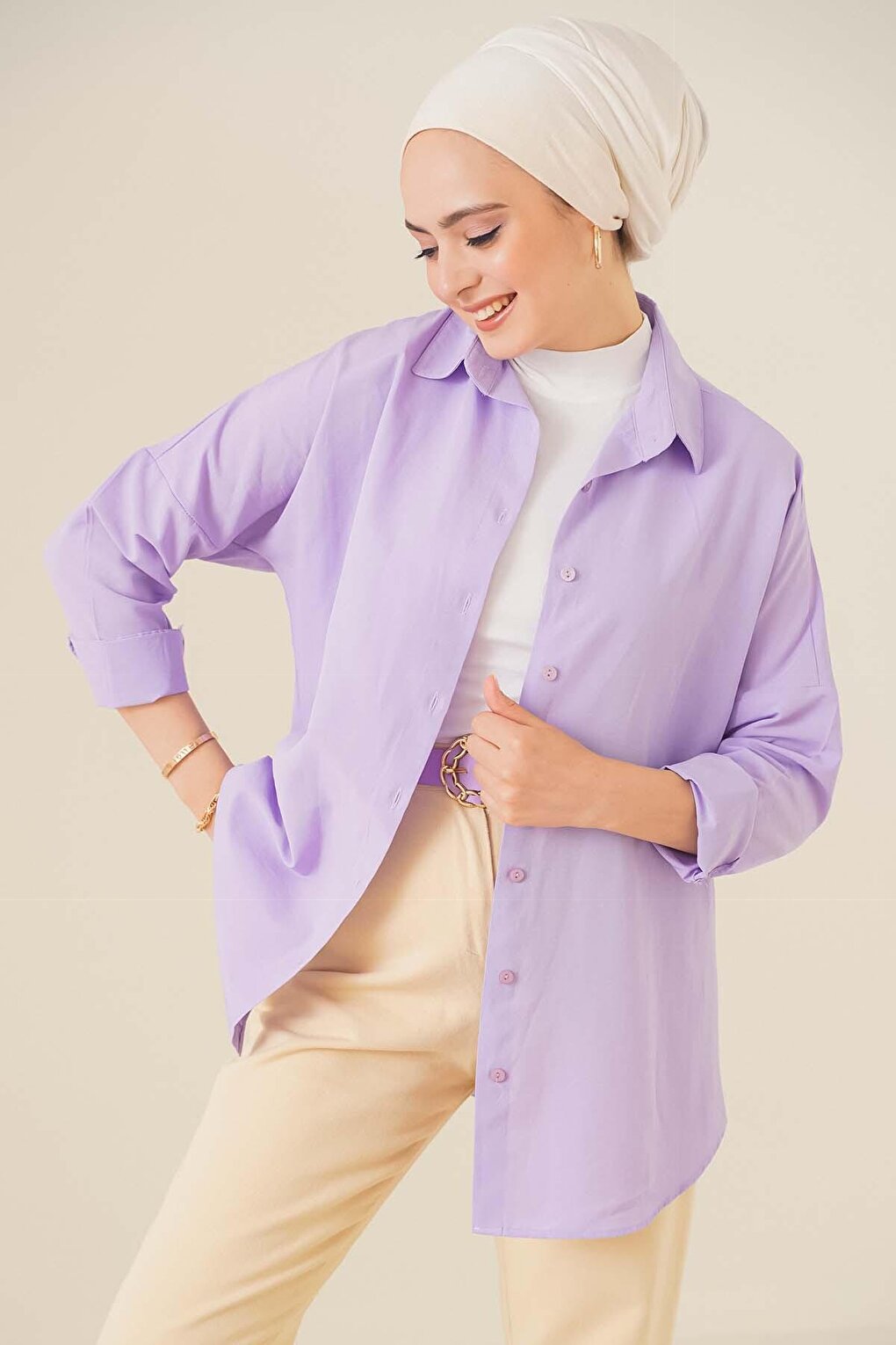 103901 Oversize Basic Hijab Shirt - Lilac