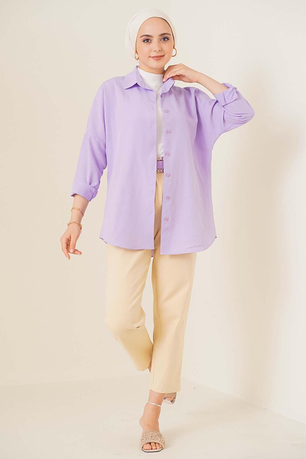 103901 Oversize Basic Hijab Shirt - Lilac