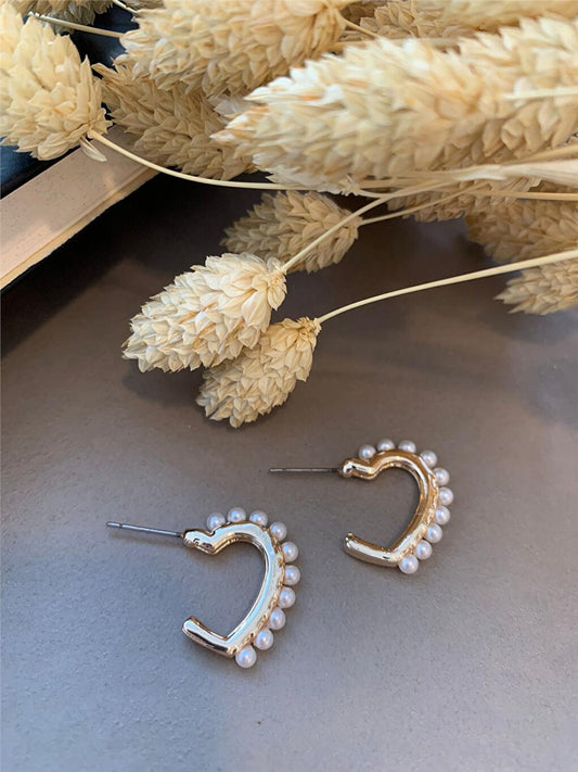 Half Heart Earrings with Pearls