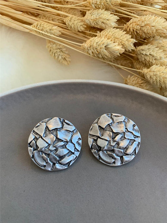 Antique Silver Textured Circle Earrings