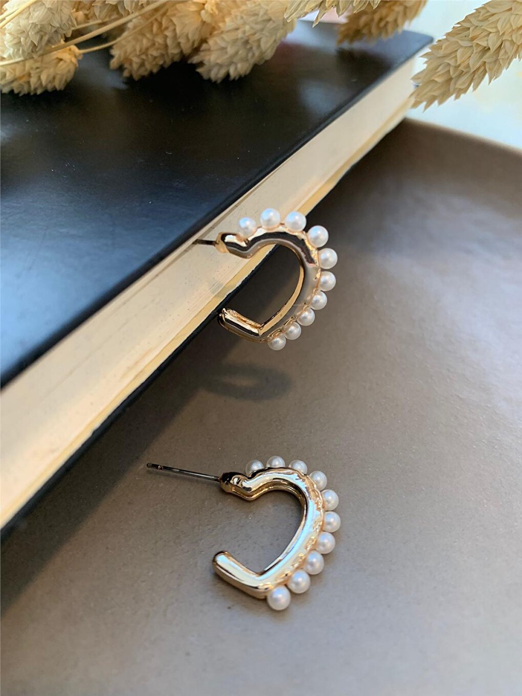 Half Heart Earrings with Pearls