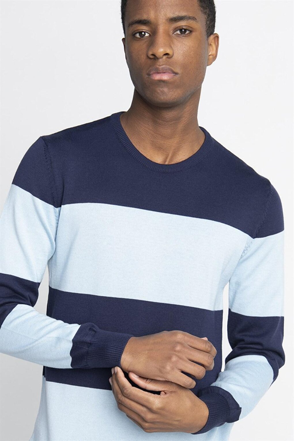 Slim Fit Narrow Cut Crew Neck Patterned Men's Colorful Sweater