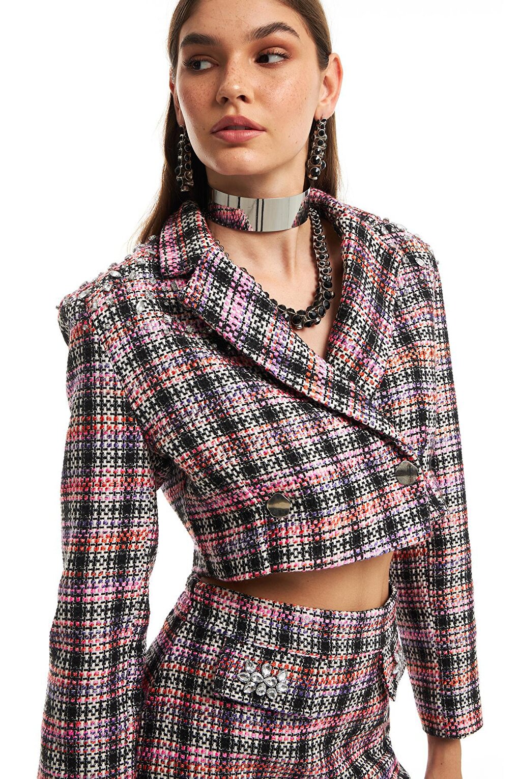 Stoned Shoulders Tweed Crop Jacket Black