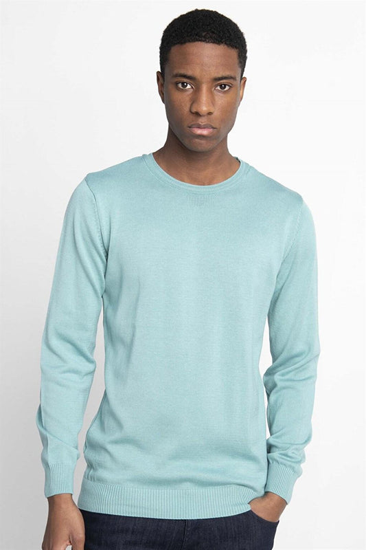 Slim Fit Narrow Cut Crew Neck Men's Water Green Sweater