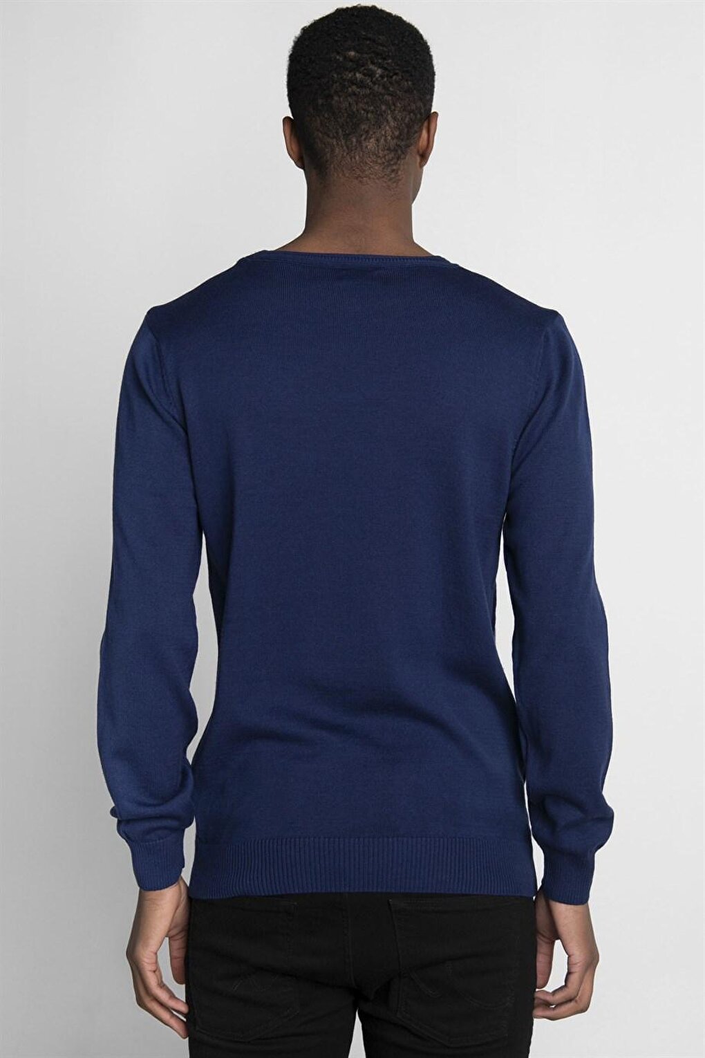 Slim Fit Narrow Cut Crew Neck Men's Navy Blue Sweater