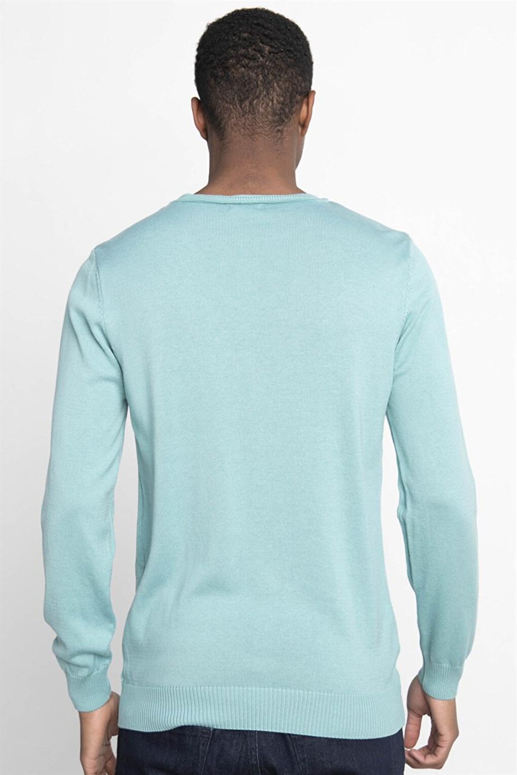 Slim Fit Narrow Cut Crew Neck Men's Water Green Sweater