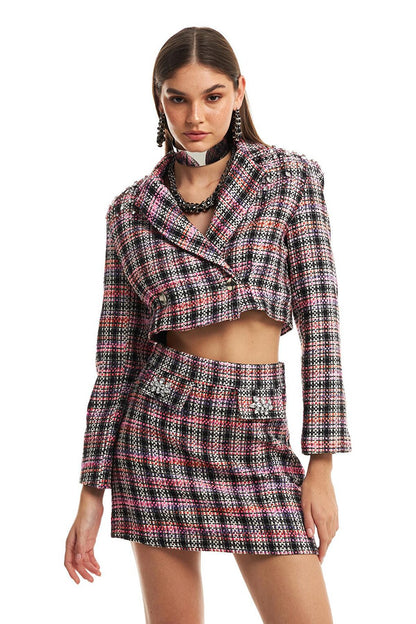 Stoned Shoulders Tweed Crop Jacket Black