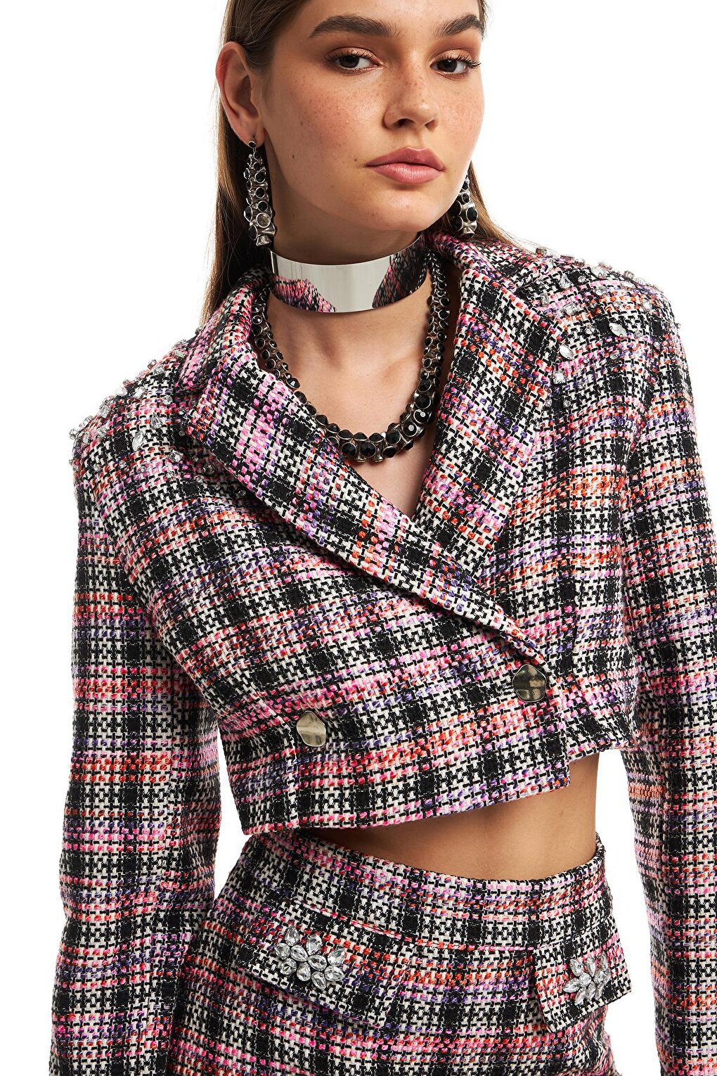 Stoned Shoulders Tweed Crop Jacket Black