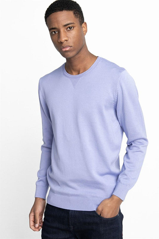 Slim Fit Narrow Cut Crew Neck Men's Lilac Sweater