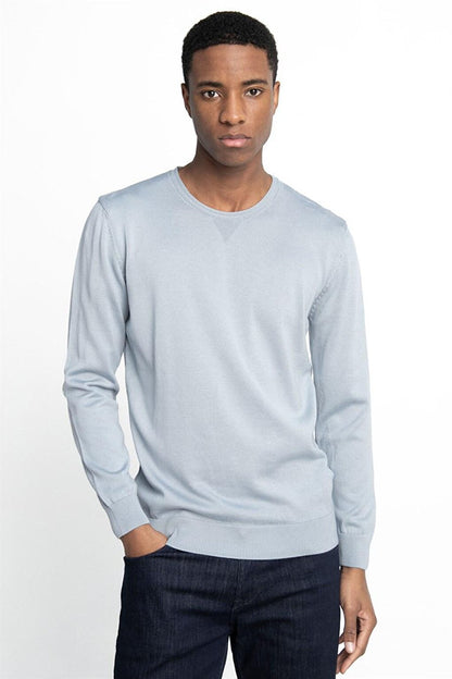 Slim Fit Narrow Cut Crew Neck Men's Blue Sweater