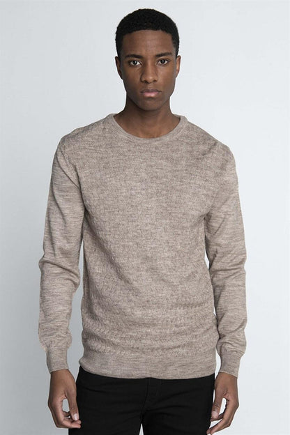 Slim Fit Narrow Cut Crew Neck Self Patterned Men's Beige Sweater