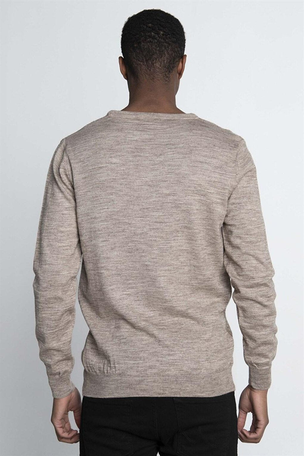 Slim Fit Narrow Cut Crew Neck Self Patterned Men's Beige Sweater