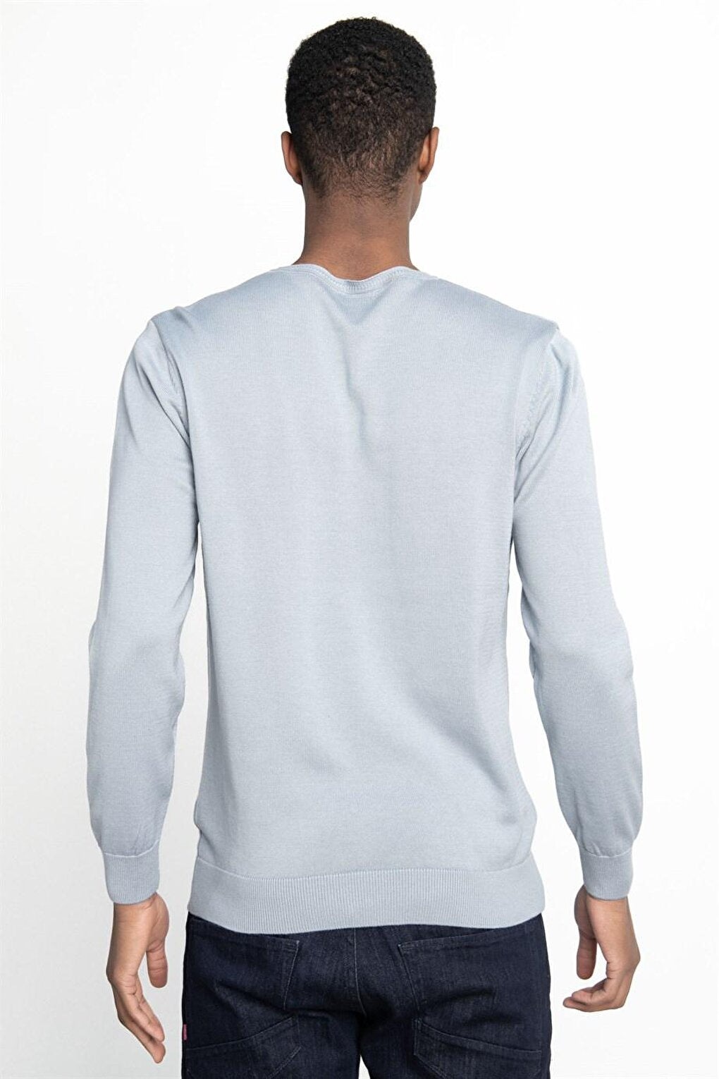 Slim Fit Narrow Cut Crew Neck Men's Blue Sweater