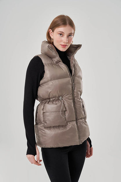 Puffy Gray Vest with Drawstring on the Side