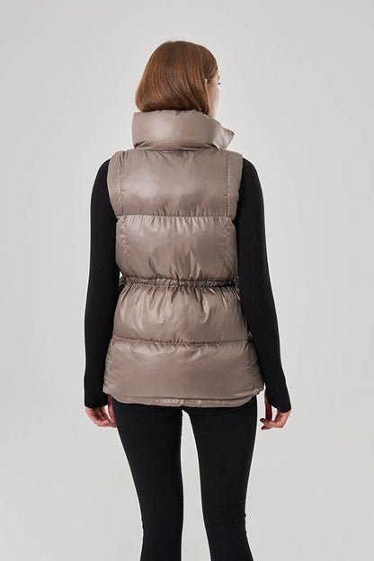 Puffy Gray Vest with Drawstring on the Side