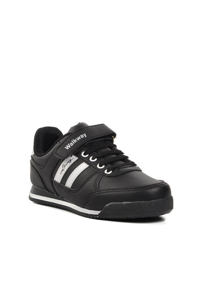 Effective PU-P Black-White Velcro Kids Sneaker