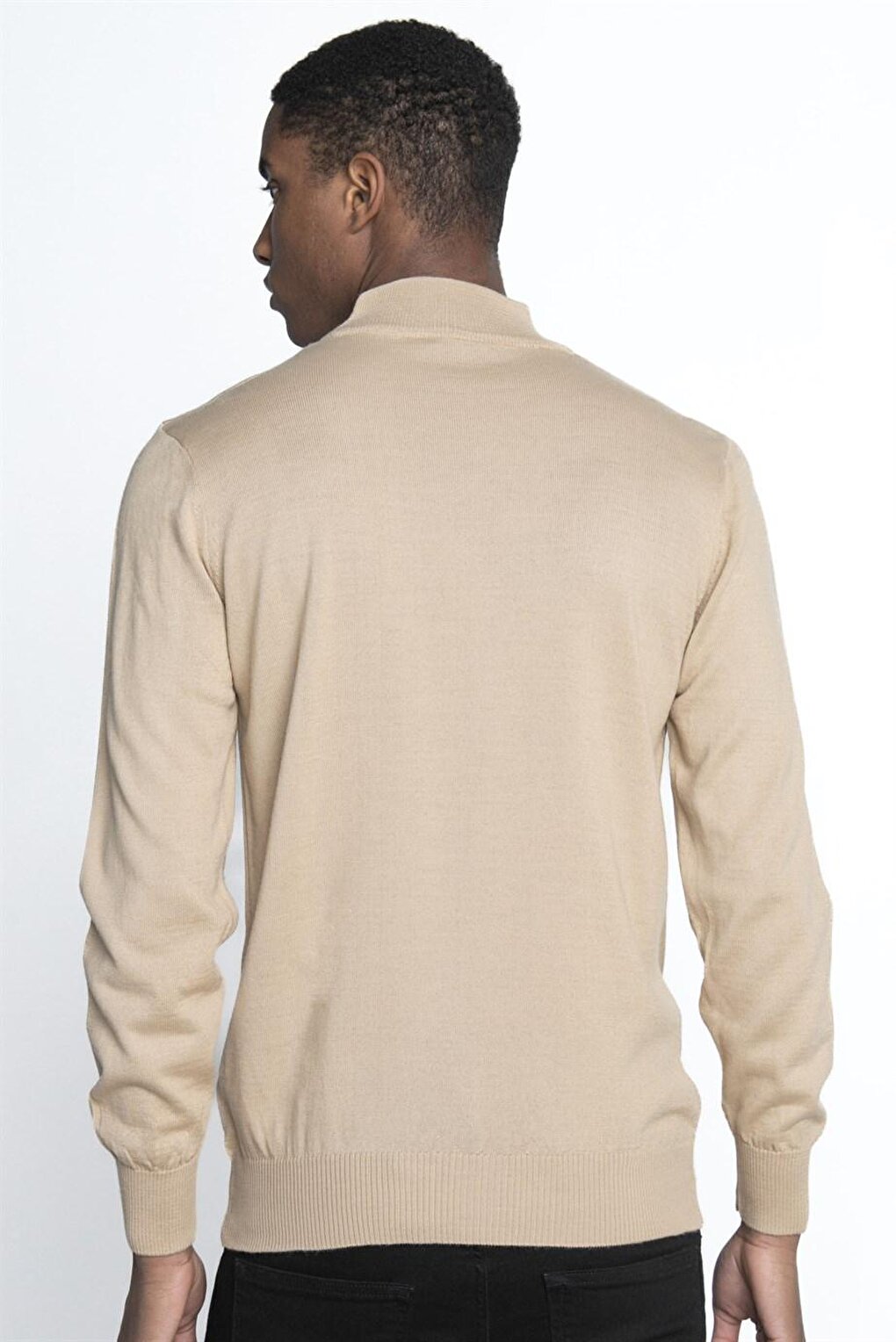 Slim Fit Narrow Cut Half Turtleneck Plain Men's Stone Sweater