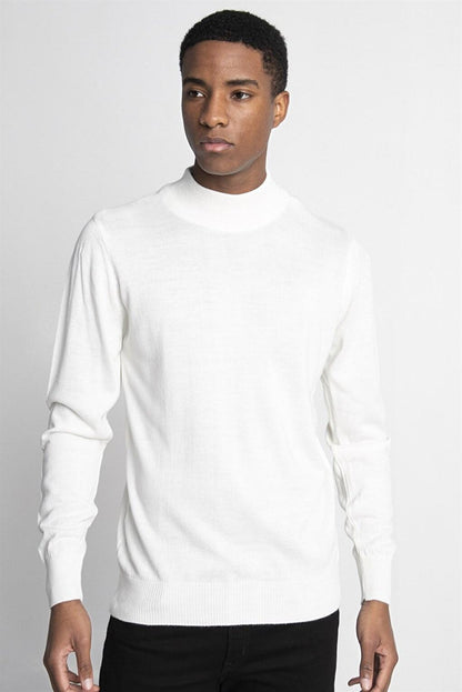 Slim Fit Narrow Cut Half Turtleneck Plain Men's White Sweater