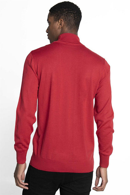 Slim Fit Narrow Cut Full Turtle Collar Plain Wool Men's Red Sweater