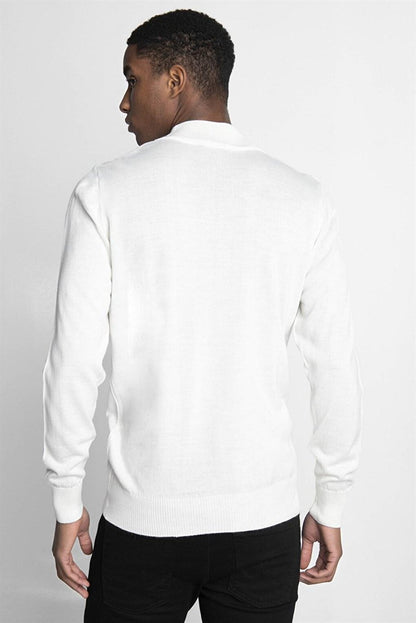 Slim Fit Narrow Cut Half Turtleneck Plain Men's White Sweater