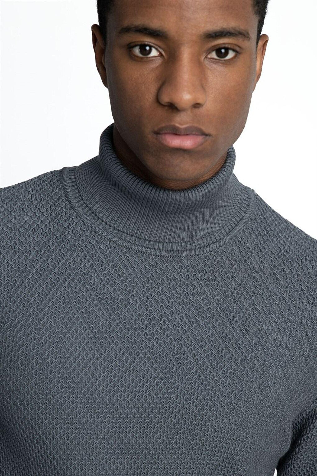 Slim Fit Narrow Cut Turtleneck Patterned Men's Anthracite Sweater