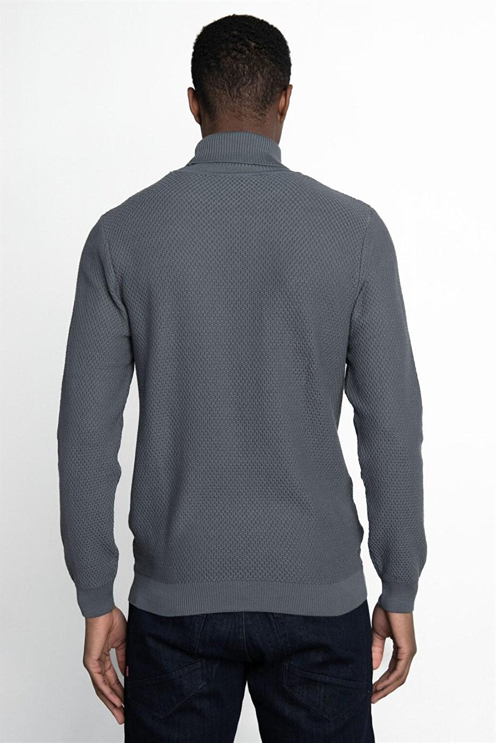 Slim Fit Narrow Cut Turtleneck Patterned Men's Anthracite Sweater