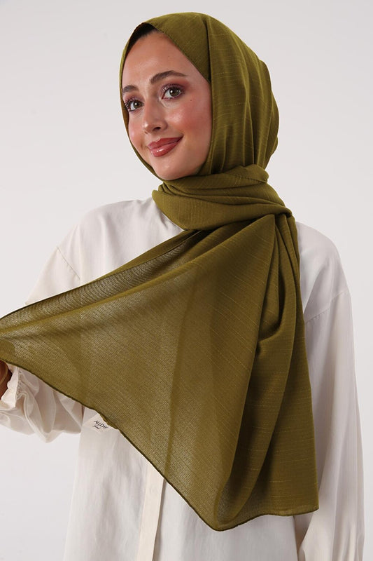 Oil Green Stripe Detailed Cotton Shawl