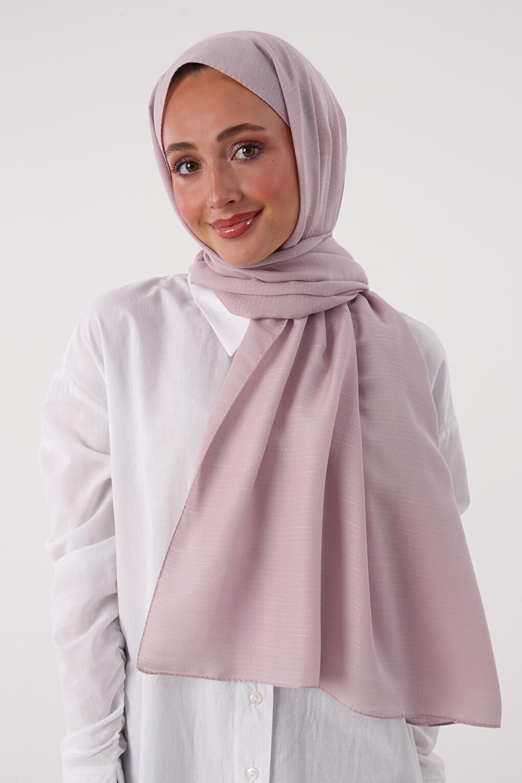 Light Lilac Stripe Detailed Cotton Shawl