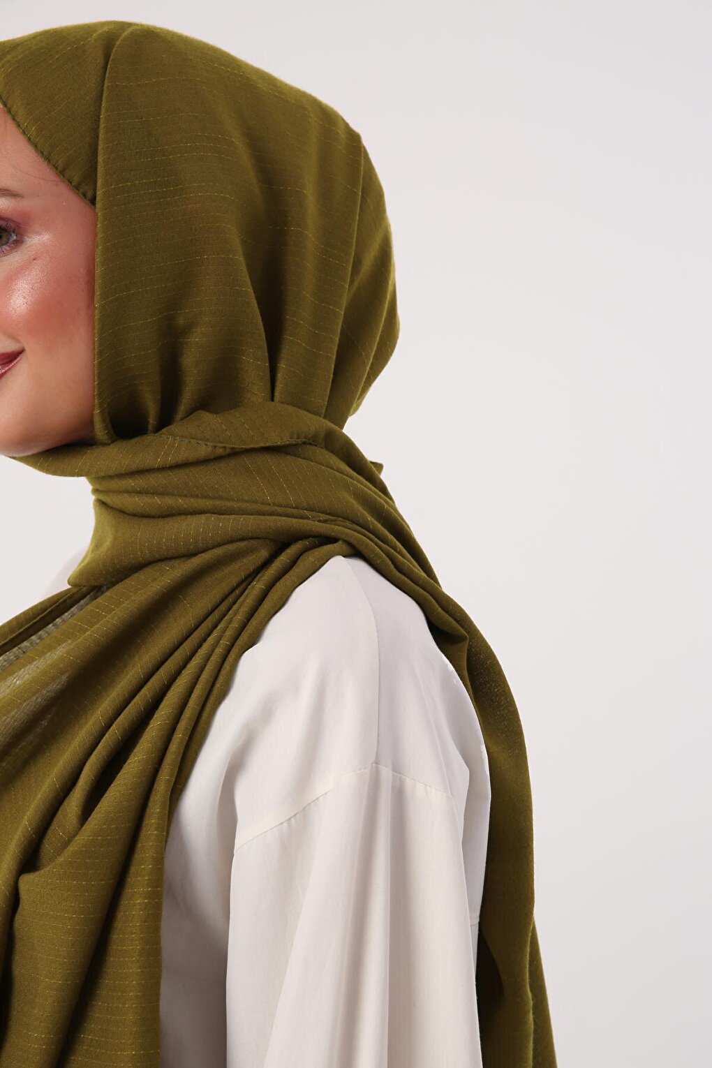 Oil Green Stripe Detailed Cotton Shawl