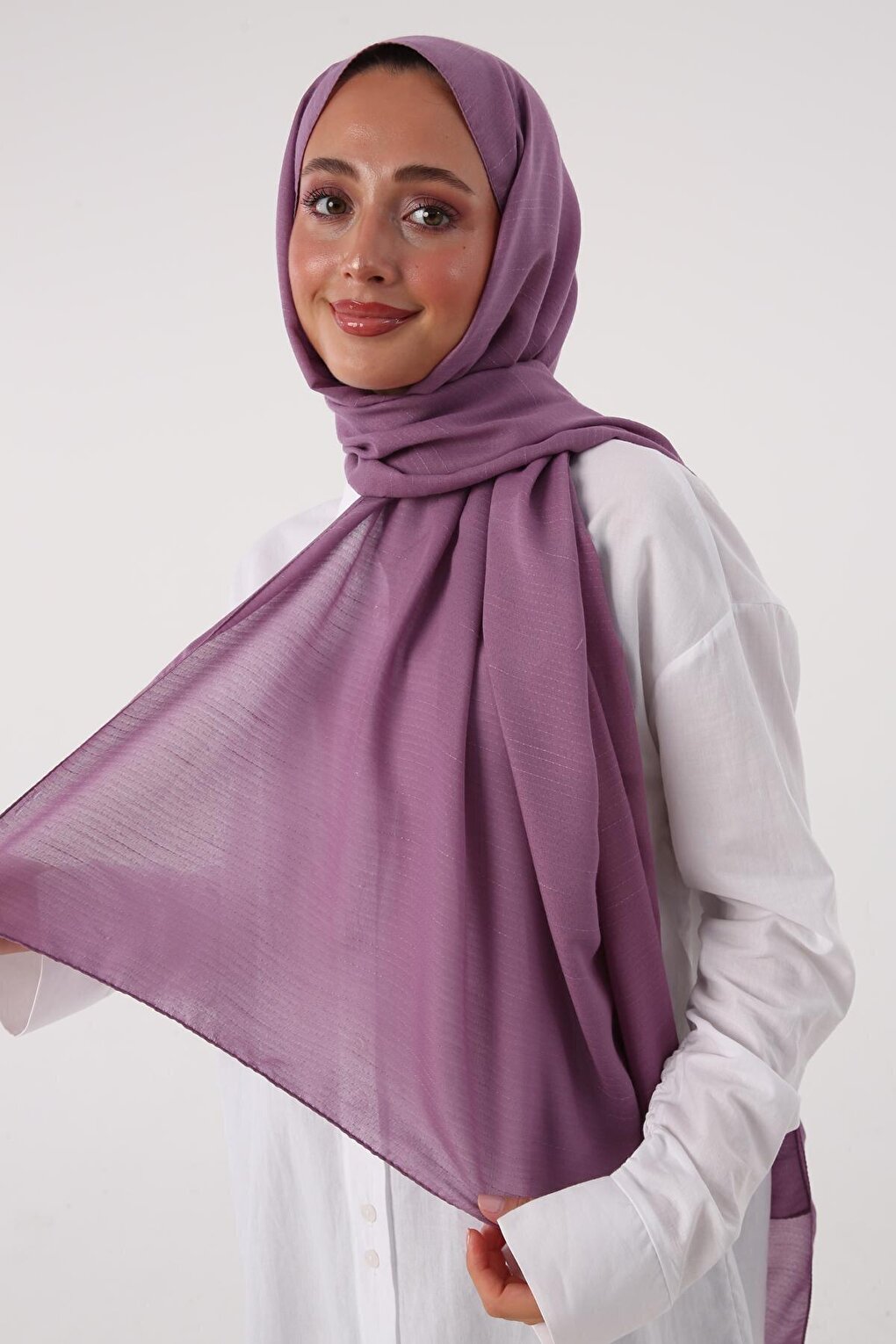 Lilac Stripe Detailed Cotton Shawl