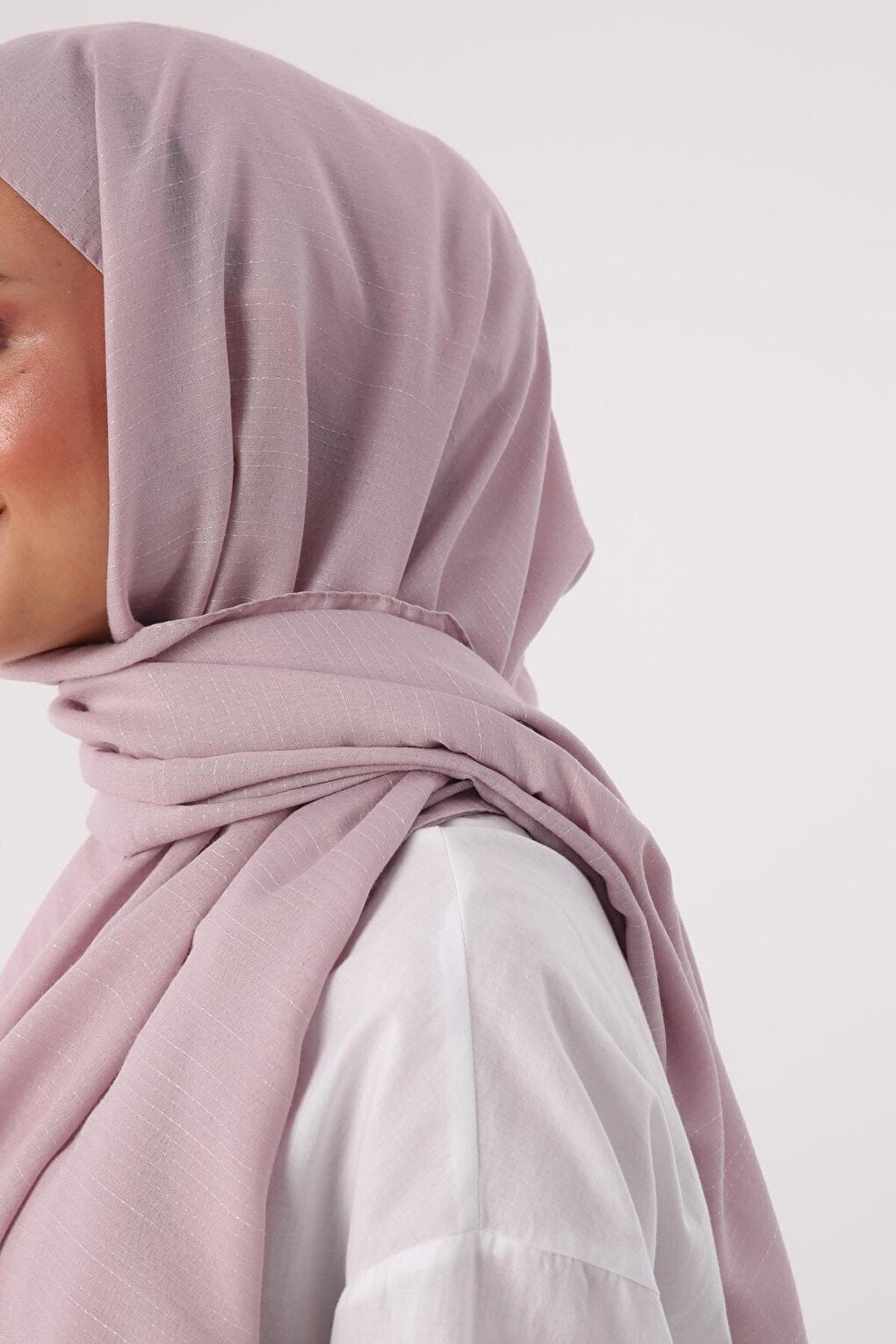 Light Lilac Stripe Detailed Cotton Shawl