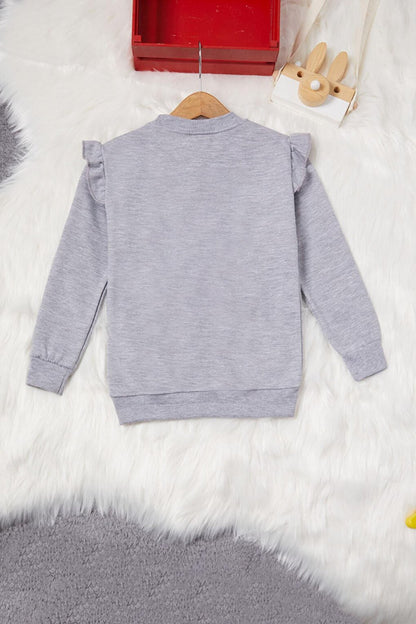 Gray Teddy Bear Sweatshirt with Flounce Sleeves and Ribbon Sweatshirt for Girls 16984