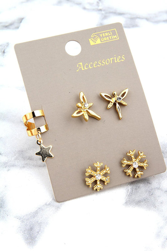 Set of 5 Angel and Snowflake Star Cartilage Earrings