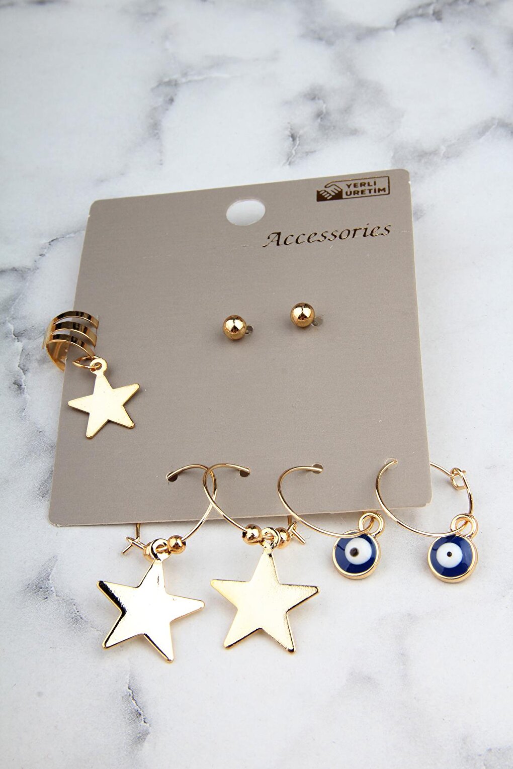 7 Piece Star and Evil Eye Beaded Earring Set Piercing