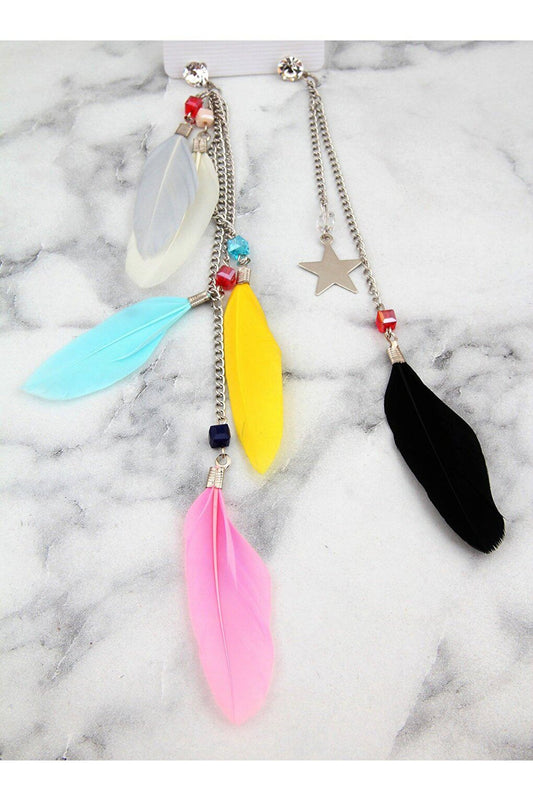 Colorful Feather Asymmetric Earrings