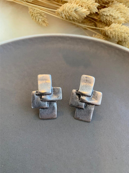 Antique Silver Blocks Earrings