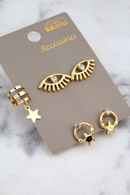 Set of 5 Eye and Star Cartilage Earrings