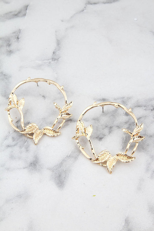 Leaf and Branch Circle Earrings