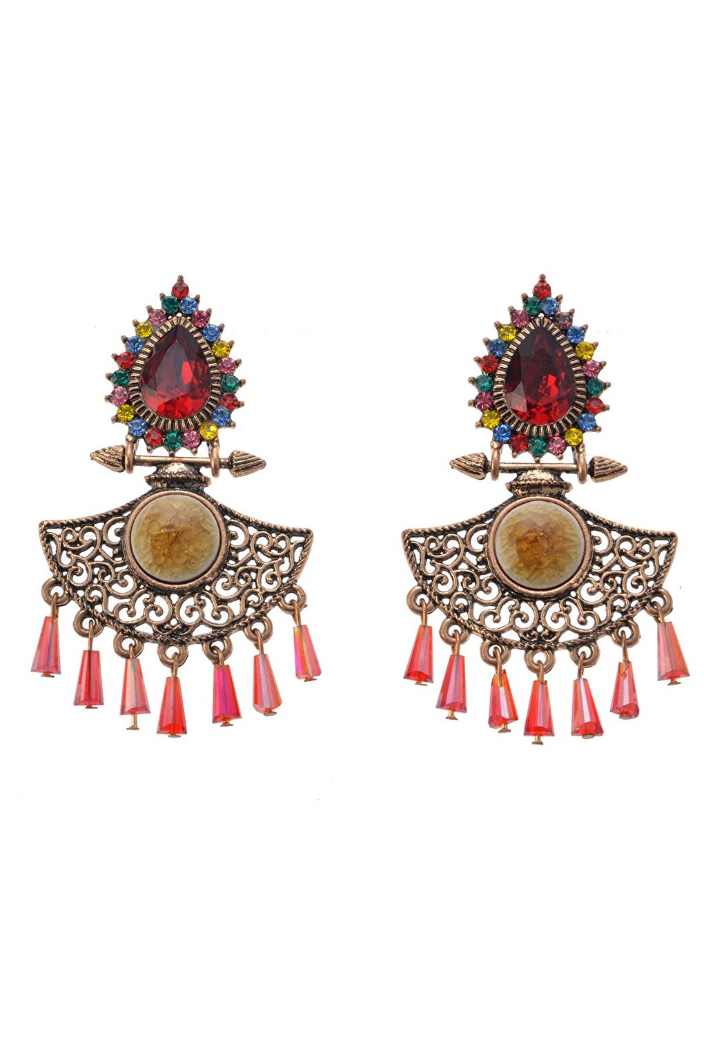 Red Stone Ethnic Earrings