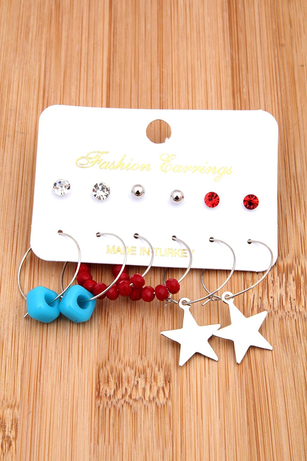 Set of 12 Blue Red Beaded Earrings