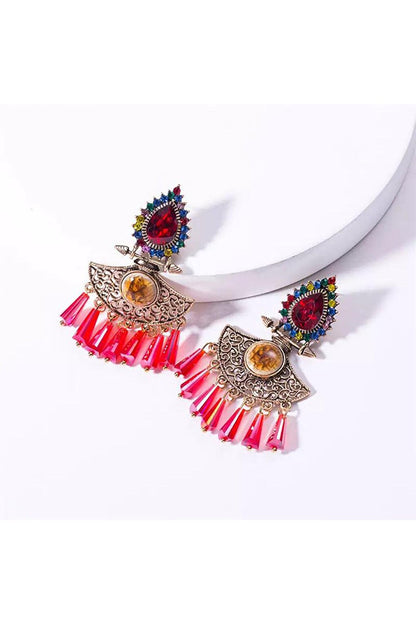 Red Stone Ethnic Earrings