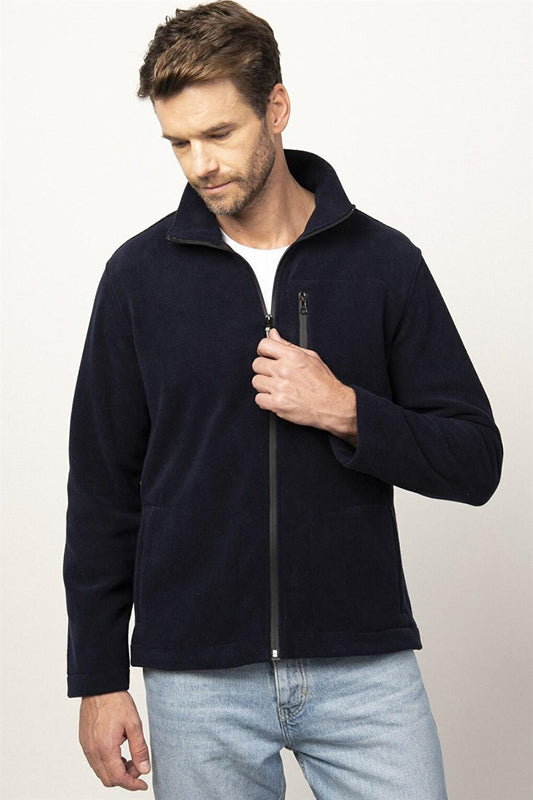 Slim Fit Full Zipper 3 Pocket Flotted Men's Jacket Fleece