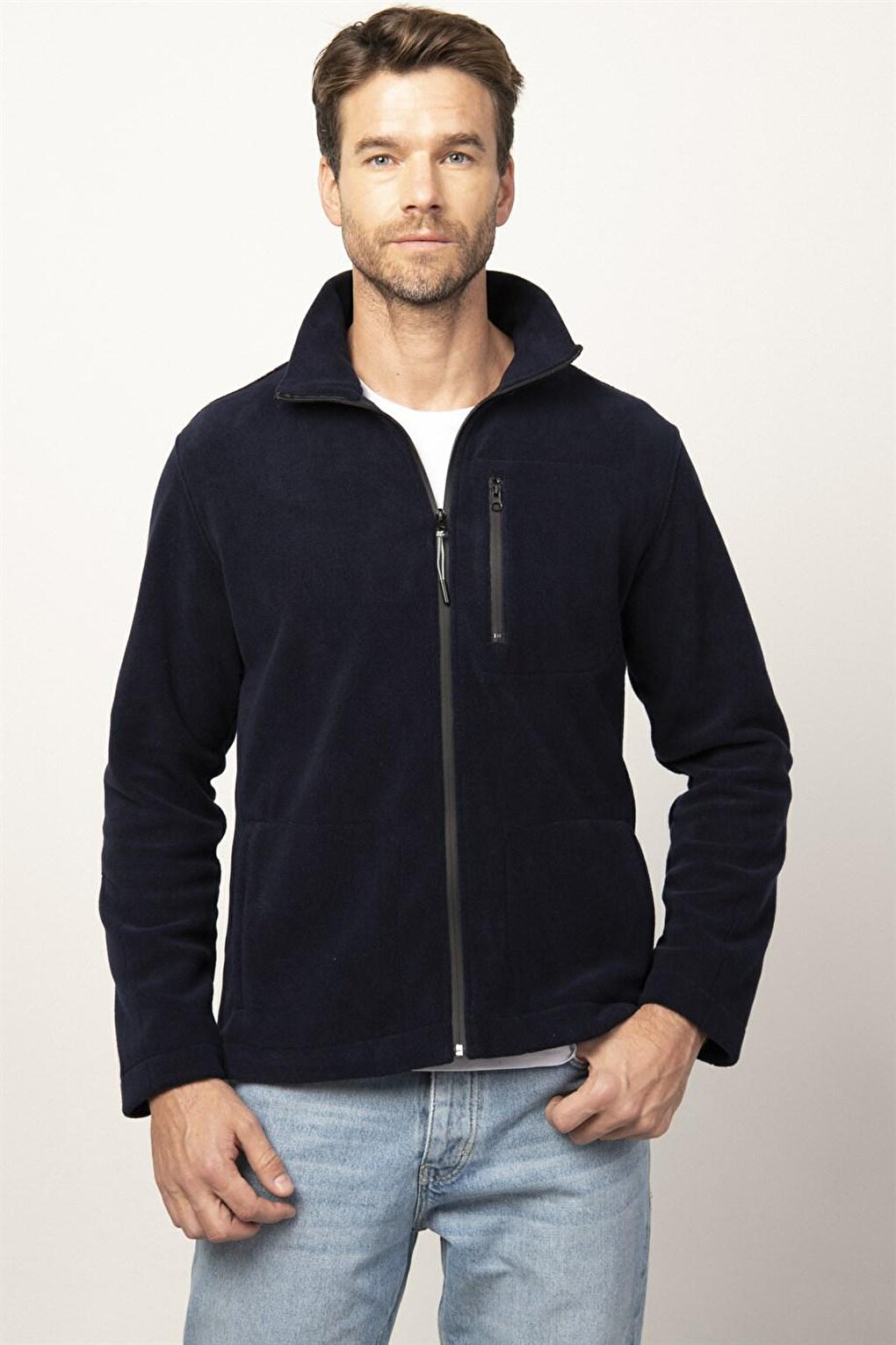 Slim Fit Full Zipper 3 Pocket Flotted Men's Jacket Fleece