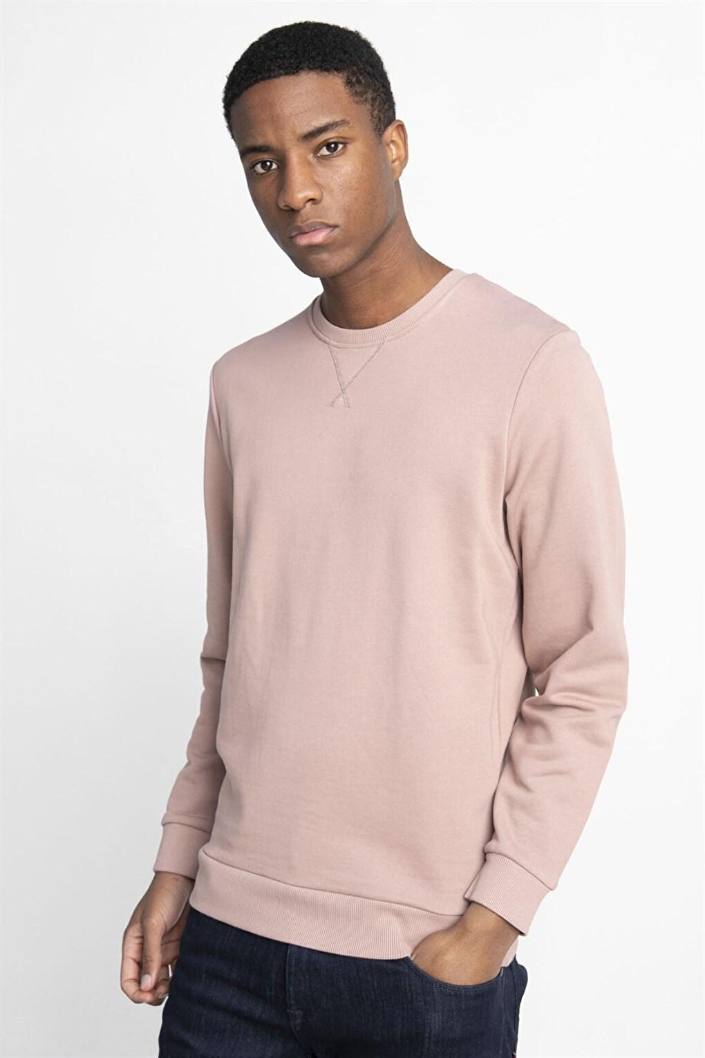 Cotton Crew Neck Basic Unisex Pink Sweatshirt