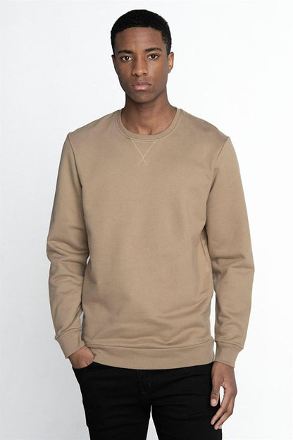 Cotton Crew Neck Basic Unisex Beige Sweatshirt