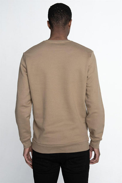 Cotton Crew Neck Basic Unisex Beige Sweatshirt