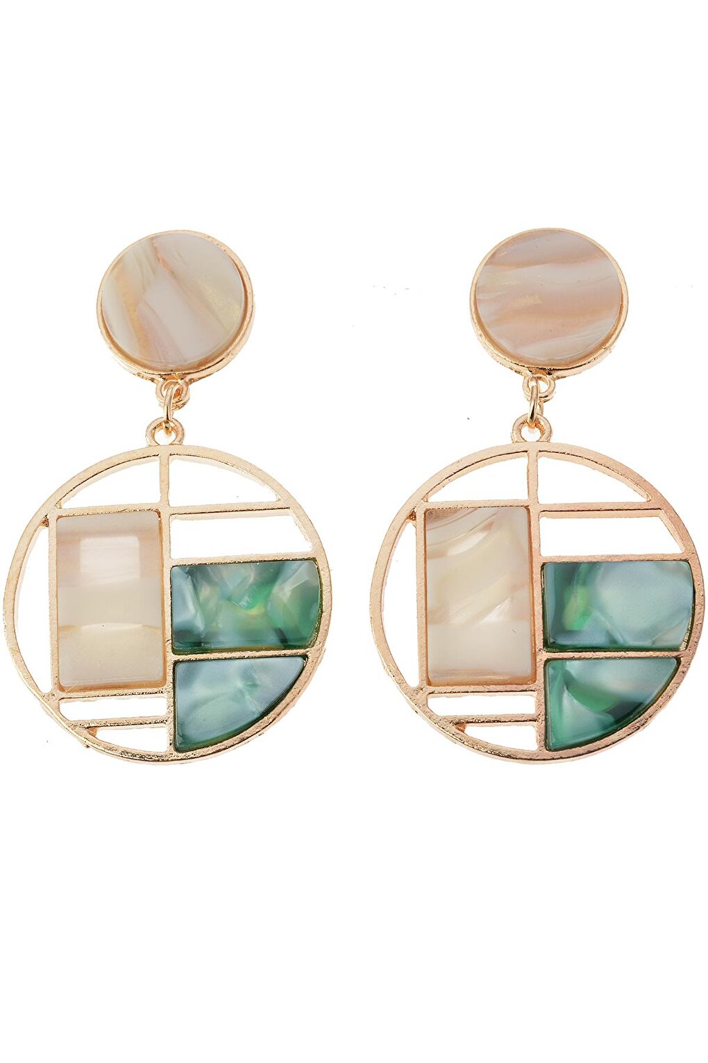 Green Mother of Pearl Patterned Geometric Earrings