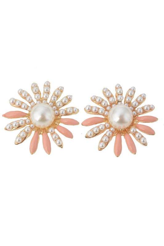 Pink Daisy Earrings with Pearls