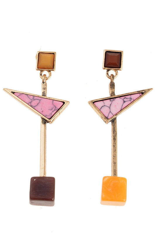 Pink Yellow Marble Earrings